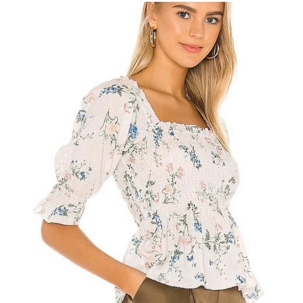 Saylor Clover Smocked‎ Peasant Blouse Top Shirt Womens Medium Pink Floral